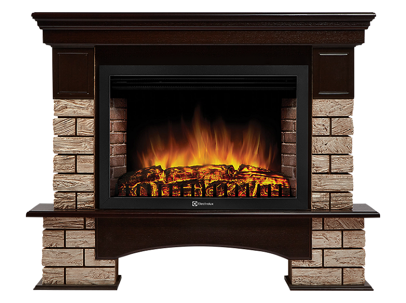 Портал Firelight Forte Wood 30U (угловой) камень коричневый, шпон темный дуб