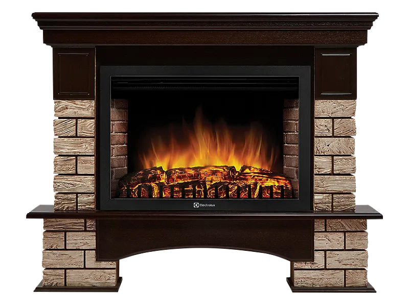 Портал Firelight Forte Wood 30U (угловой) камень коричневый, шпон темный дуб